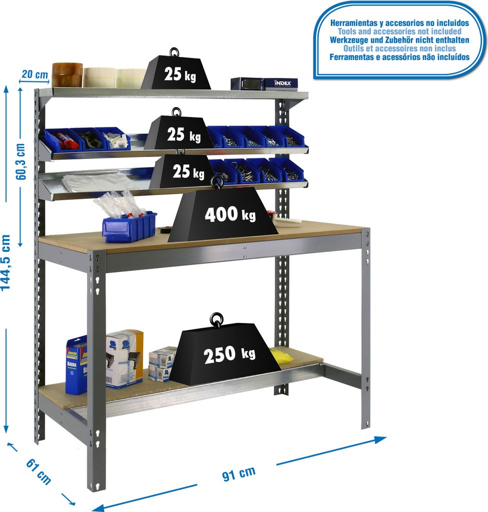 Simonrack Werkbank SIMONWORK BT1 900 grau 91,0 x 61,0 x 144,5 cm