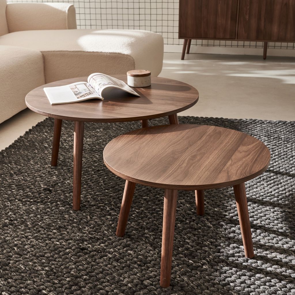sweeek - Set aus 2 runden Couchtischen - Nussbaumfarben Produktbild 1