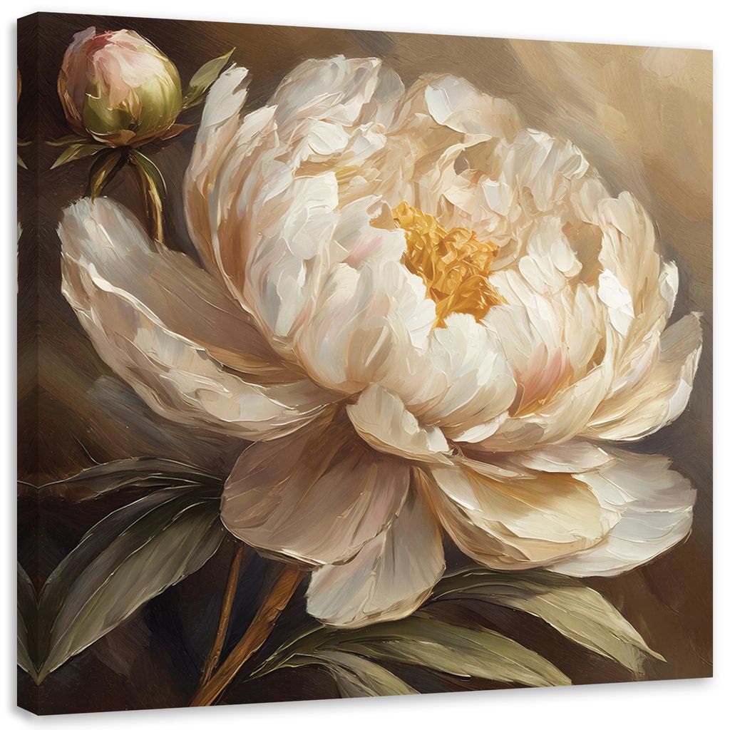 Leinwandbild Gemalte Pfingstrose 30x30 Feeby Beige bild für die wand bereit zum aufhängen