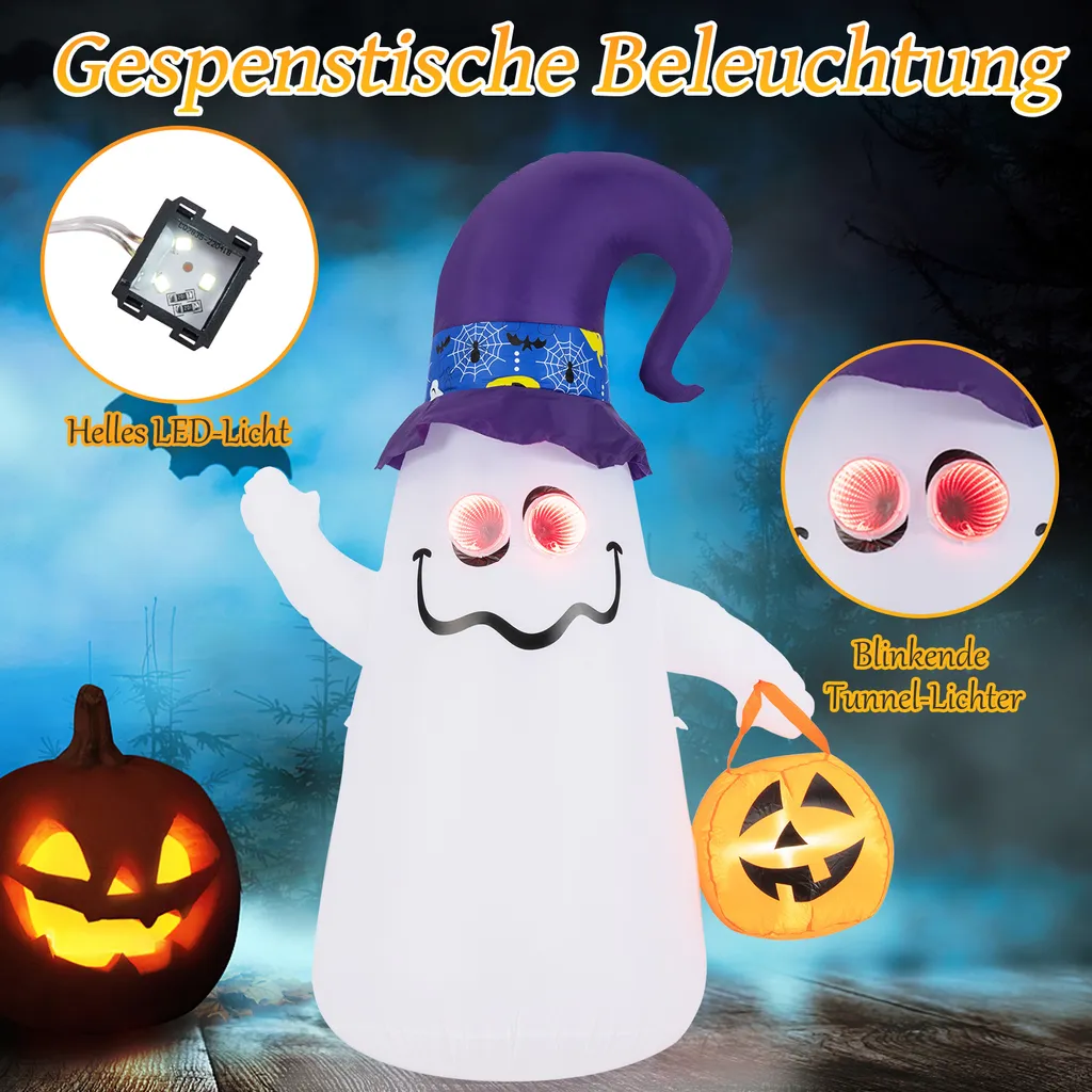 Fantôme Halloween Gonflable 180cm : Déco Extérieure Stable et Rapide