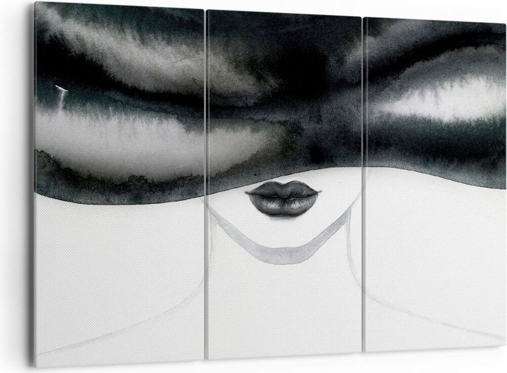Bild auf Leinwand - Leinwandbild - 3 Teile - Frau Hut Schwarzweiß - 165x110cm - Wand Bild - Wanddeko - Wandbilder - Leinwanddruck - Bilder - Wandd...
