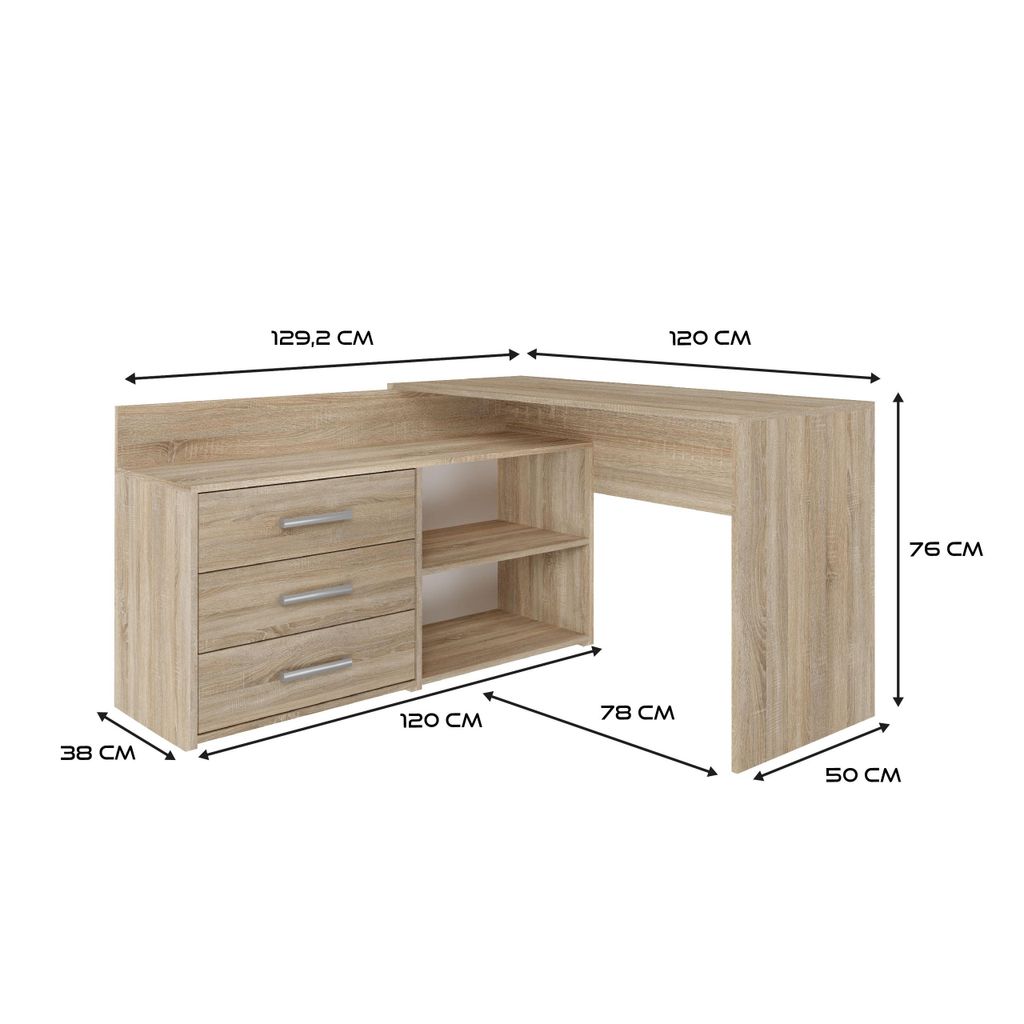 Biurko narożne DANY 120x50x76 cm sonoma z komodą Zdjęcie produktu 