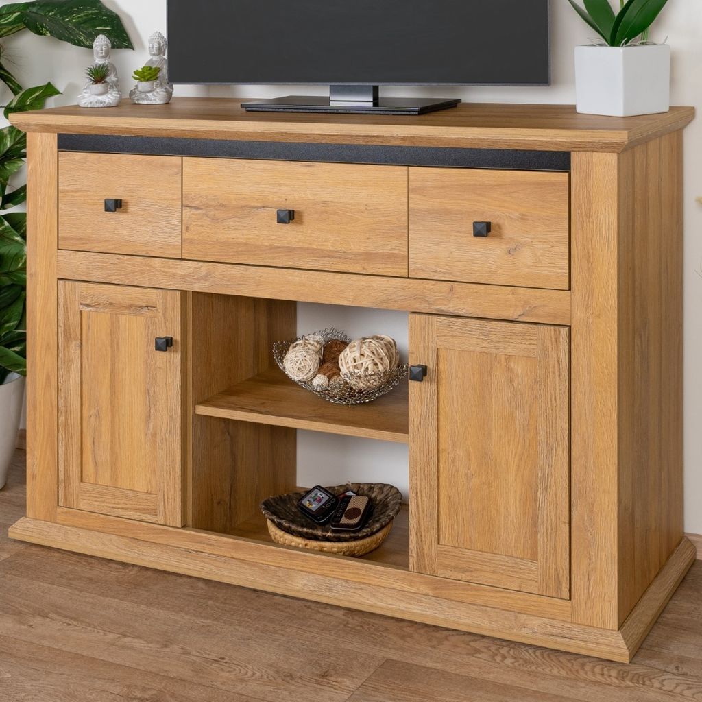TV-Unterschrank Matam 12, Farbe: Eiche - 87 x 130 x 45 cm (H x B x T)