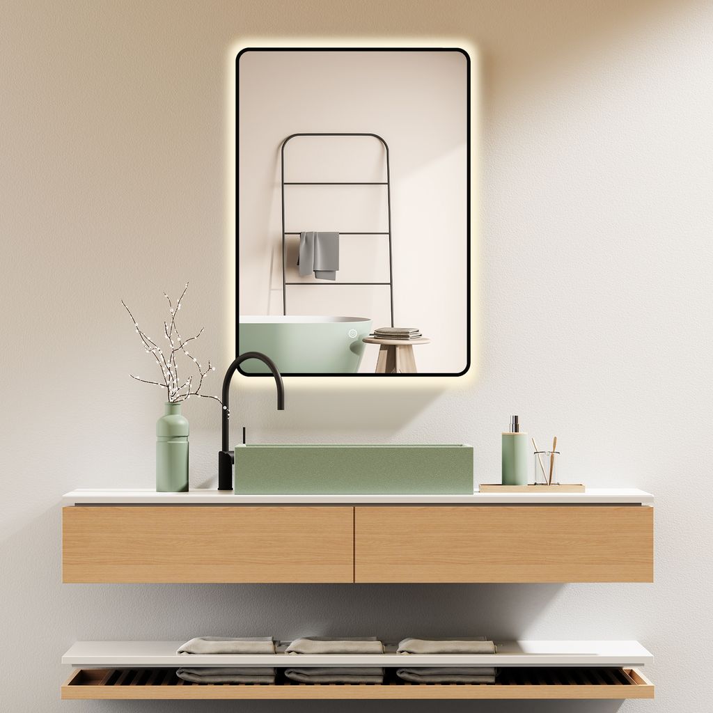 HOKO Badspiegel 60x80 cm mit Rahmen+Touch Schalter+Licht Produktbild 