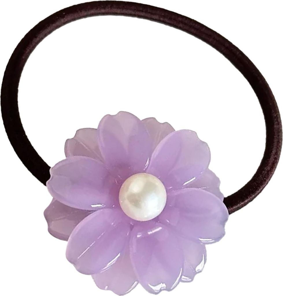 Haargummi mit Blüten & Perlen – Violett Eleganz