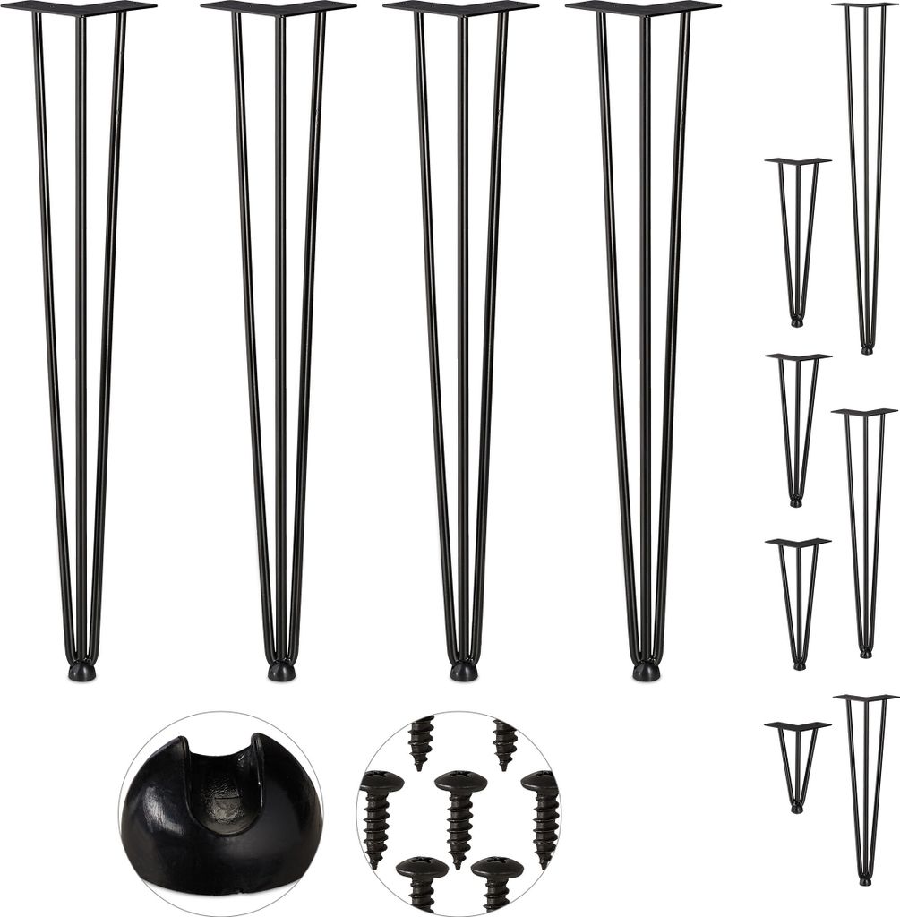Relaxdays Hairpin Legs, sada 4 ks, 3 vzpěry, kov, nohy ve Obrázek produktu 