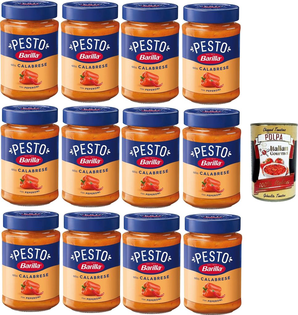 Barilla Pesto Alla Calabrese con Peperoni Condimento e Sugo per Pasta Kalabrisches Pesto mit Paprikagewürz und Pastasauce 12x190gr + Italian Gourm...