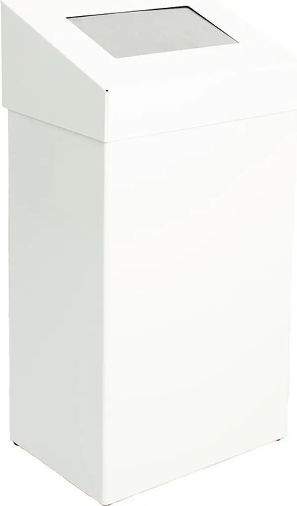 Grande poubelle de cuisine 50 litres avec couvercle push aluminium blanc