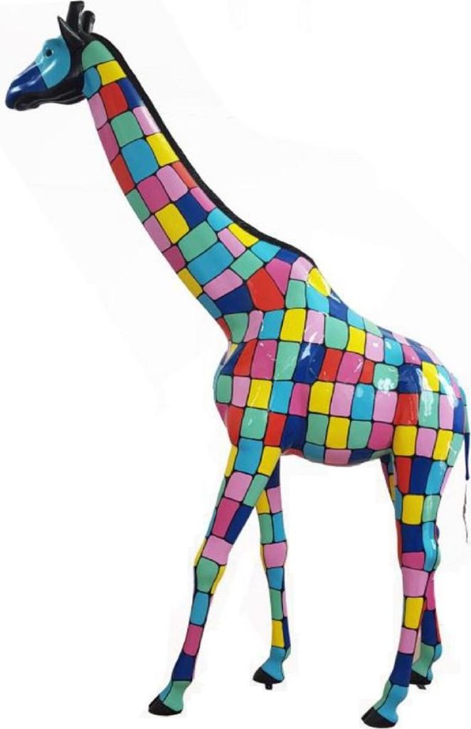Casa Padrino Designer Deko Skulptur Giraffe Mehrfarbig H. 320 cm - Riesige Dekofigur - Lebensgroße Tierfigur - Wetterbeständige Gartendeko Figur