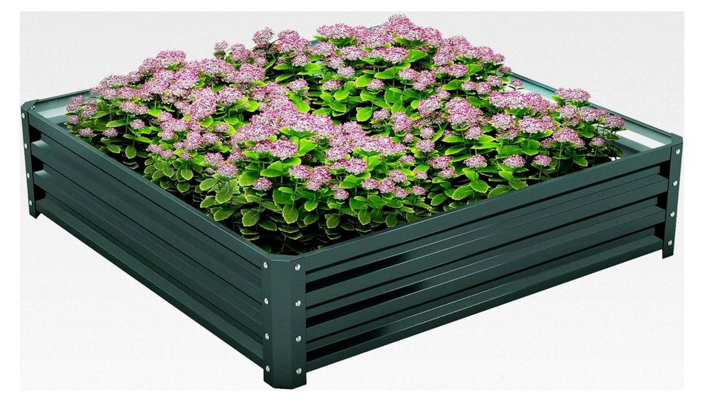 Hochbeet, Blumenkasten, Gemüsebeet, Pflanzkasten, Kräuterbeet für Garten, Terrasse, Balkon, Stahl, Grün, 120 x 120 x 30 cm