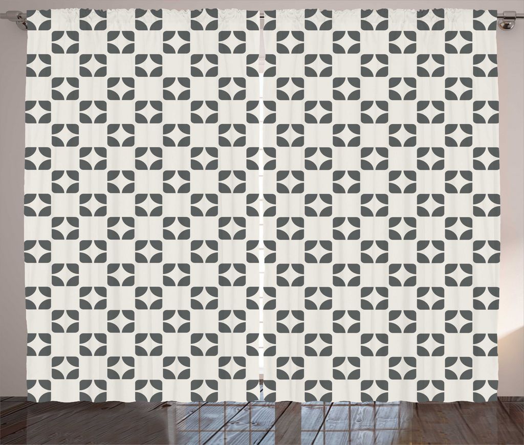 ABAKUHAUS Geometrisch Rustikaler Gardine, Retro Repeating Shapes, Schlafzimmer Kräuselband Vorhang mit Schlaufen und Haken, 280 x 225 cm, Eischale...