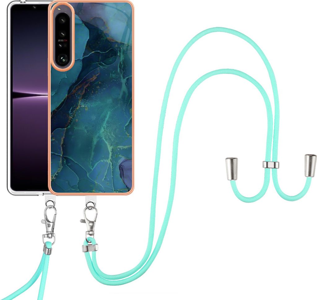 Sony Xperia 1 IV Handykette Hülle, Muster TPU Bumper Schutzhülle mit verstellbarem Tragegurt für Sony Xperia 1 IV Grün