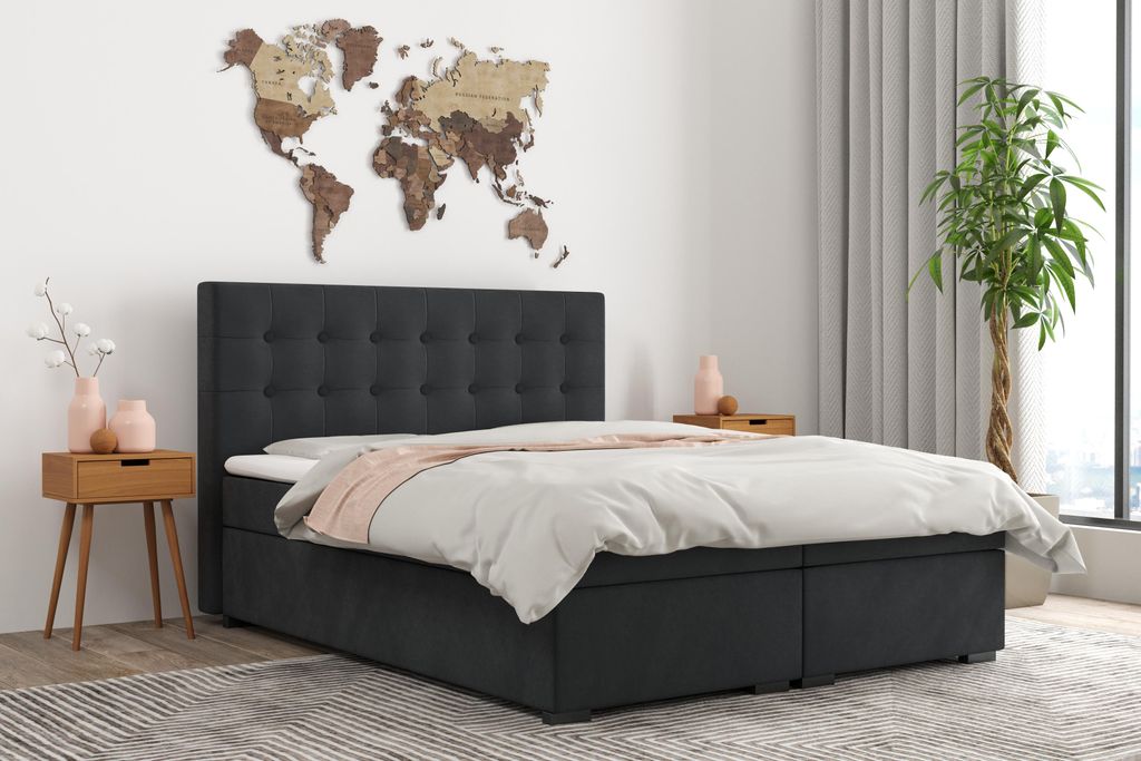 FurMeb24 Boxspringbett CARLO - 200 x 200 cm - mit Matratze - Graphit 97
