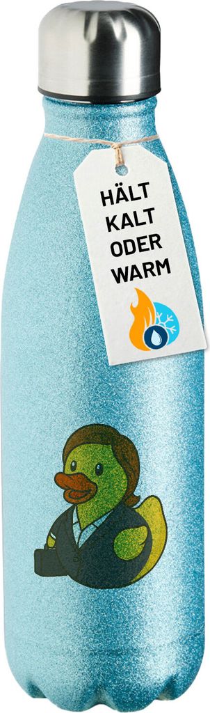 Huuraa Trinkflasche Quietscheente Chefin Comic Gummiente 500ml Blue Edelstahl Wasserflasche Trinkflasche Geschenkidee
