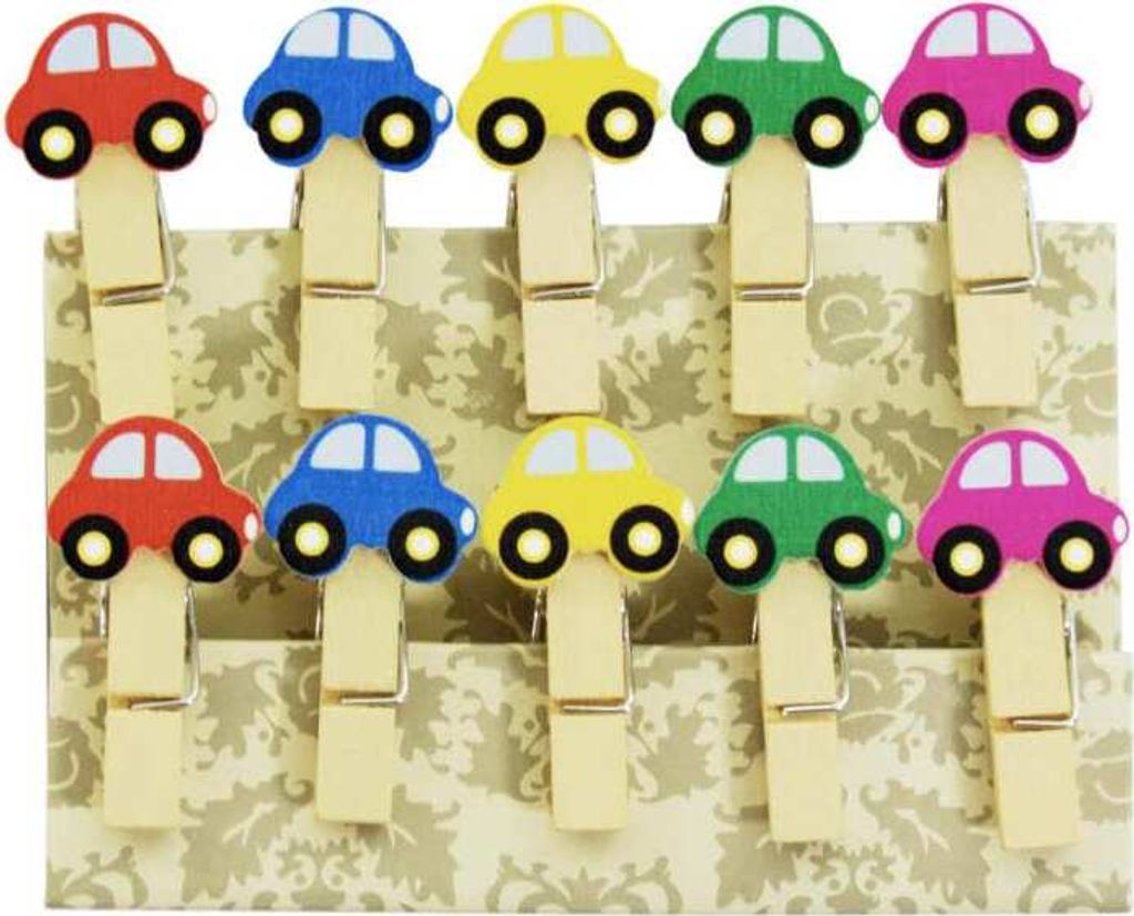Oblique Unique 10 Mini Wäscheklammern Holz Miniklammern Deko Klammern - bunte Autos