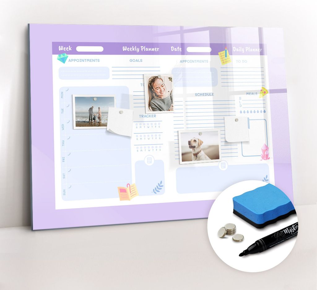 Magnetpinnwand Memoboard - Zubehörsatz - Schwarzer Marker + Schwamm + Magnete - 100 x 70 cm - Rosa Jahresplaner