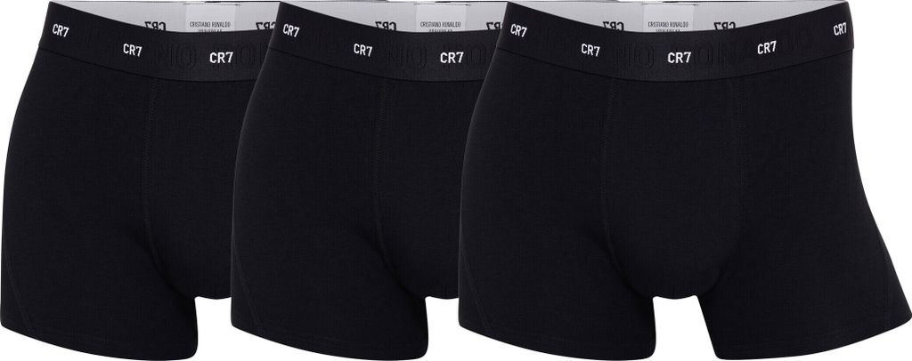 CR7 Herren Boxershorts, 3er Pack - Bambus-Viskose,Trunks, Baumwolle Stretch, Logobund Schwarz S