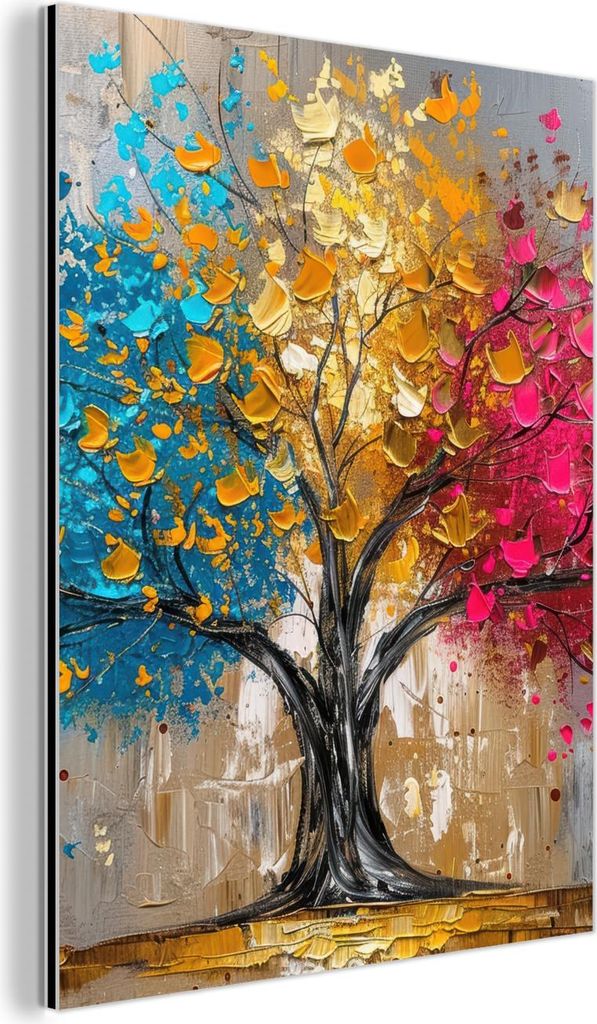 MuchoWow Wanddekoration Metall Metallbild Wandkunst 60x80 cm Baum - Bunt - Grau - Modern MuchoWow Aluminium Gemälde - Wanddekoration Metall