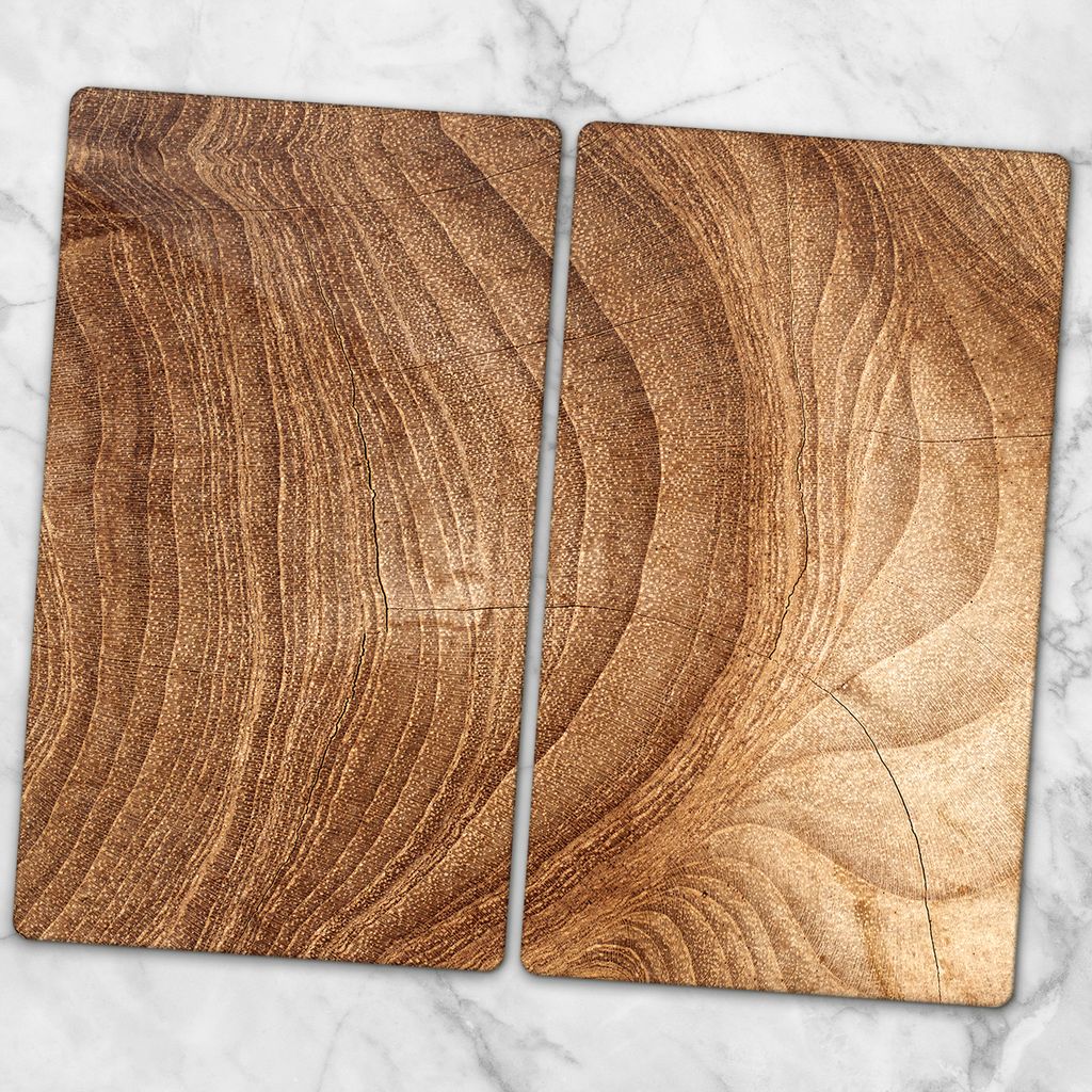 Glas-Herdabdeckplatten Glaskeramikkochfeld-Abdeckung Spritzschutz Glas 2x30x52 cm - Holzbrett