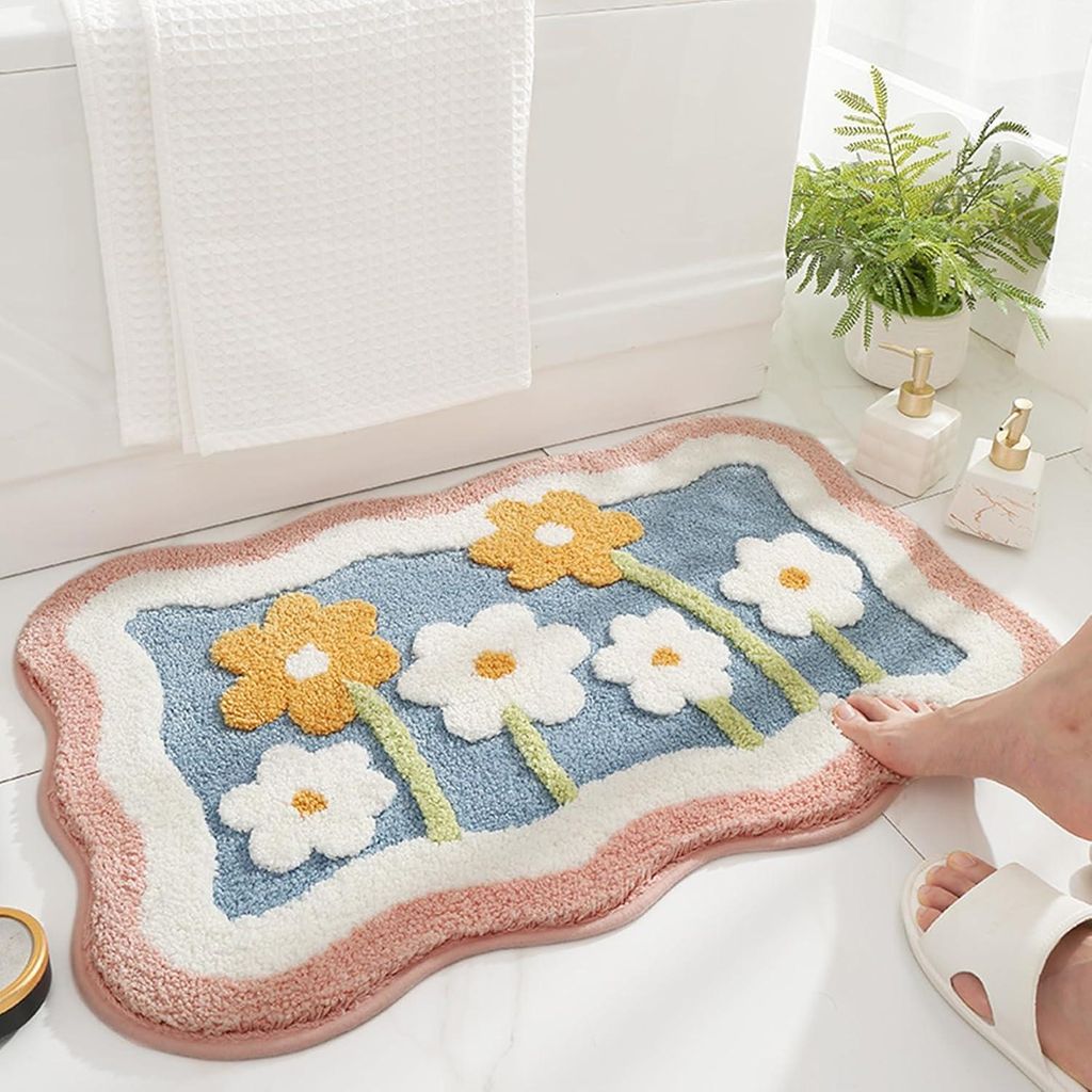 Weiche Mikrofaser-Badematte – 50×80 cm, Blumenmuster, geeignet für Badezimmer/Küche/Schlafzimmer/Türen (Blume)