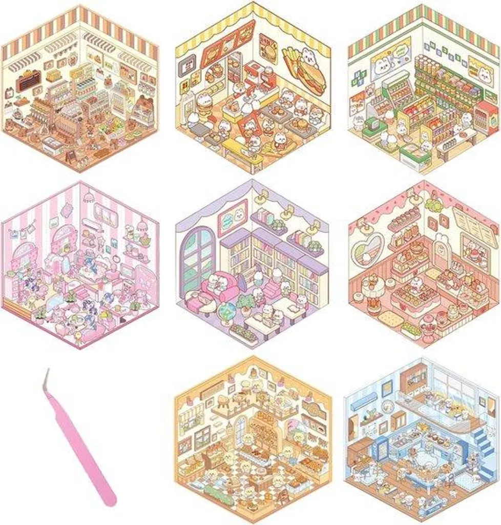 Kit Stickers Relief Maison - 8pcs Déco - Pinces et Fond Inclus