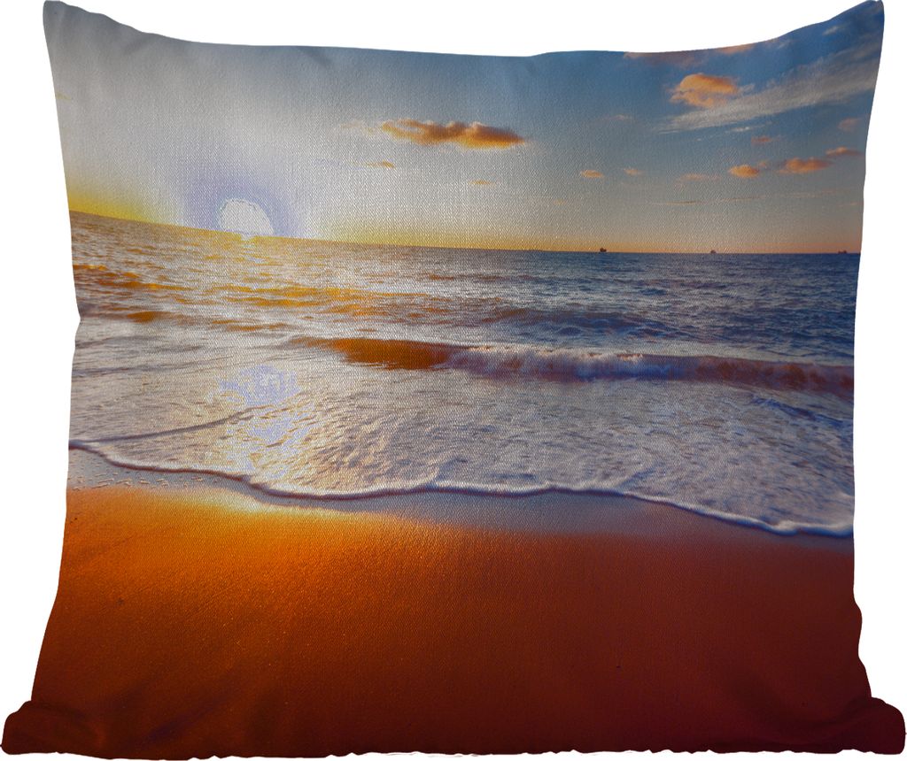 MuchoWow Outdoor Kissen - Strand - Meer - Sonne - Horizont - 45x45 cm - Wetterfest - Lounge Kissen - Fotokissen - Dekoratives Kissen