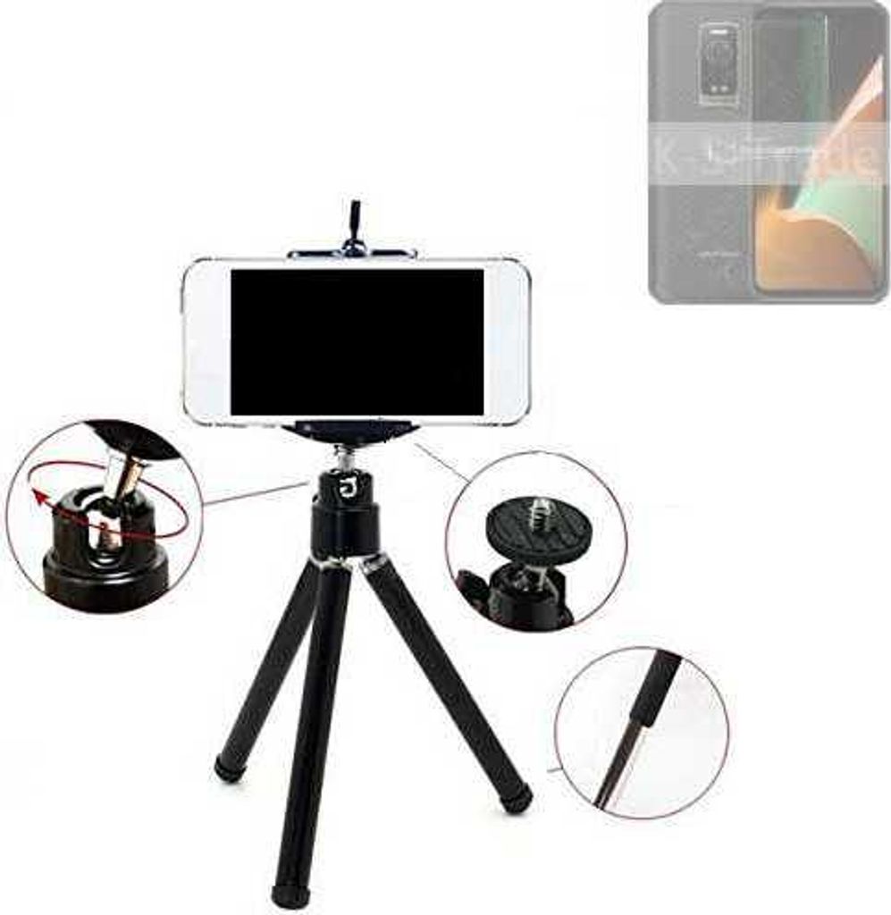 K-S-Trade Smartphone Stativ Dreibein kompatibel mit Ulefone Armor 17 Pro Tripod aus Aluminium Klemmstativ Stativ Adapter für Mobiltelefone schwarz
