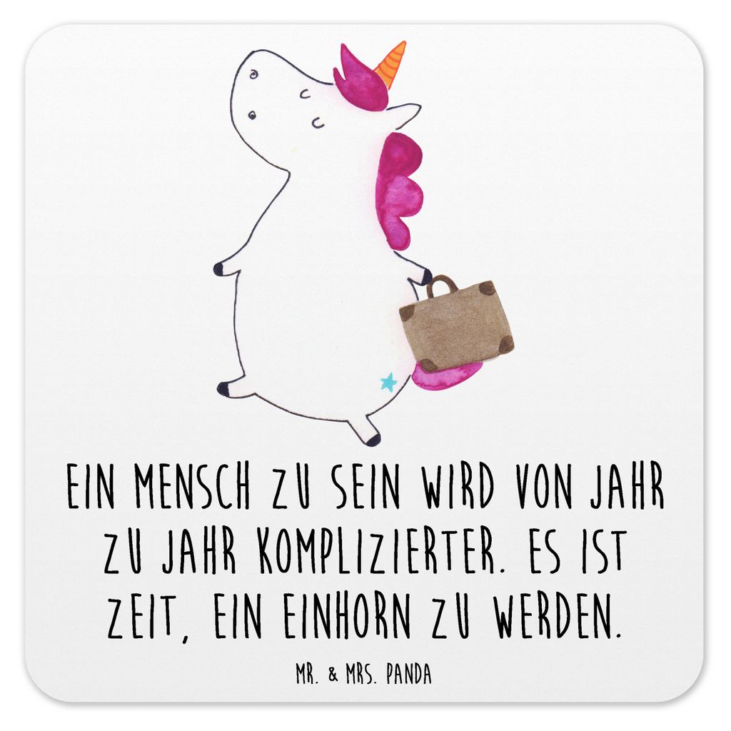 Mr. & Mrs. Panda Flaschenuntersetzer Einhorn Koffer 15er Set - Weiß - Geschenk, Coaster, Reise, Abenteuer, Untersetzer für Gläser, Einhörner, T...