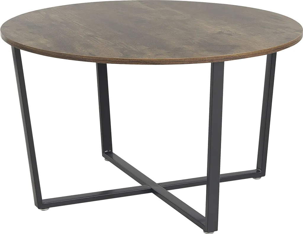 Table basse Beliani en bois foncé et MDF noir ronde style industriel