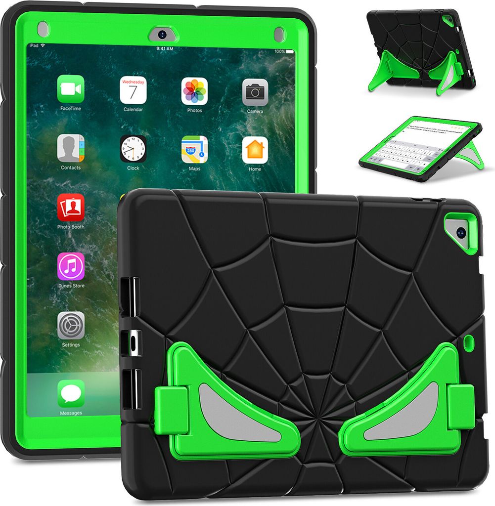 Schutzhülle für iPad Air 2 /iPad 6th /iPad 5th /iPad Pro 9.7 Hülle Robuste Stoßfeste Ständer für Kinder Jungen Schwarz Grün