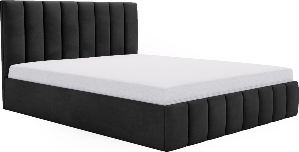 FEDVE Polsterbett Doppelbett Stetten Schlafzimmer Bett Bettkasten 140x200 cm Schwarz (Magic Velvet 2219)