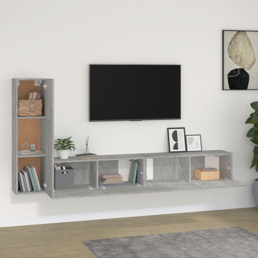 The Living Store 3-tlg. TV-Schrank-Set Betongrau Holzwerkstoff