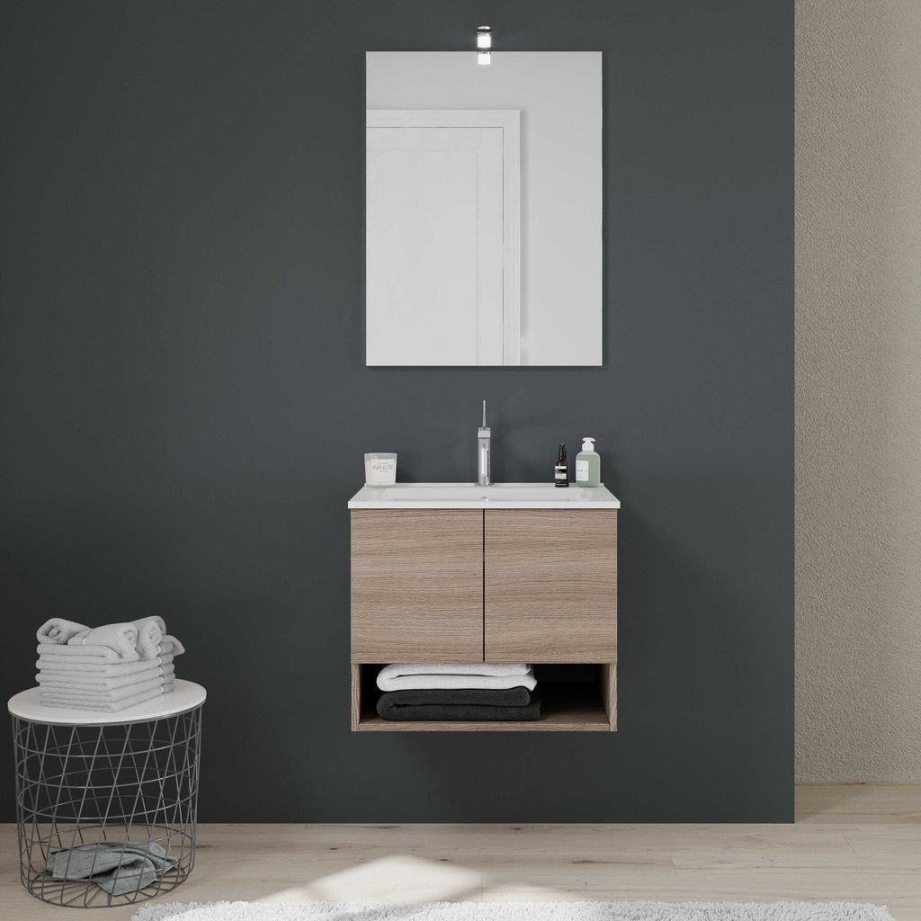 Mobile bagno a parete 60 cm con ante e lavabo | Venezia Immagine del prodotto 
