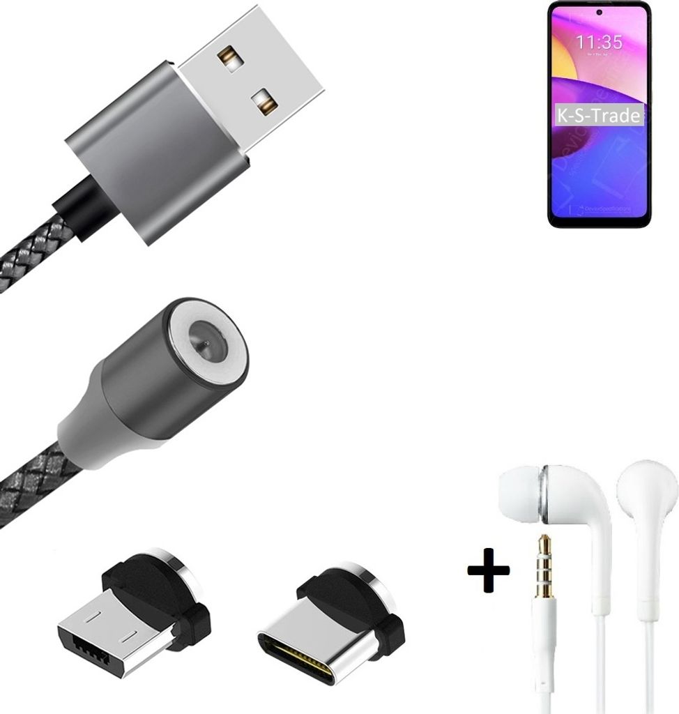 K-S-Trade Hochwertiges Magnet-Lade-kabel Sync-Kabel Daten-Kabel + Kopfhörer kompatibel mit Lenovo K14 Plus mit USB-Typ-C-Anschluss und