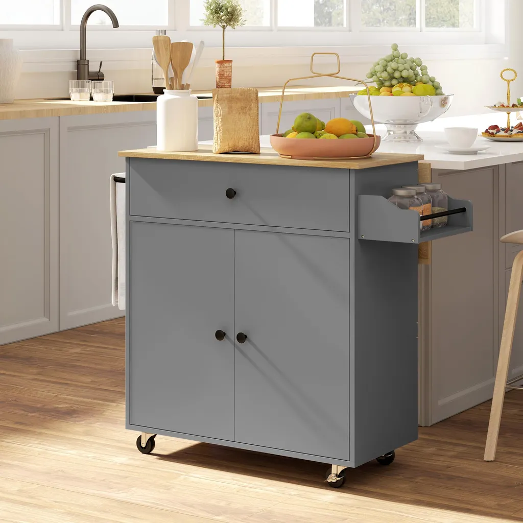 Meuble d'appoint de cuisine gris roulant pour optimiser le rangement