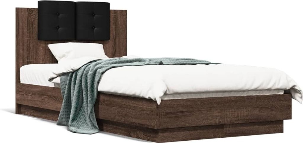 Maison Exclusive - Bettgestell mit Kopfteil und LED-Leuchten Braun Eiche 75x190 cm