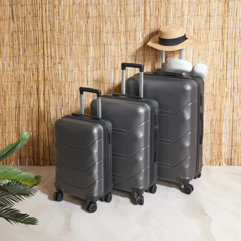 Valise Grise X3 Rigide - Set de Bagages 45L 70L 90L pour Voyage