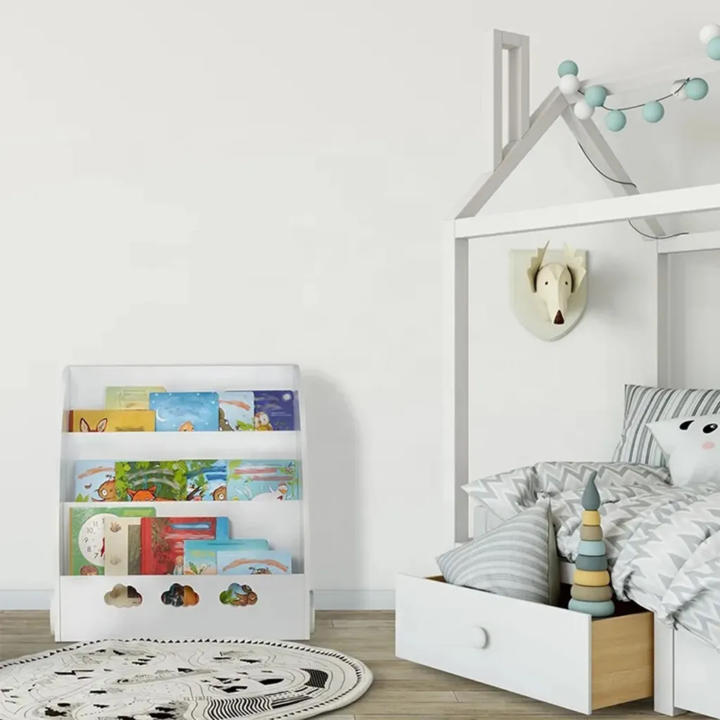 Bibliothèque enfant blanche 3 compartiments en bois - Design Cloud