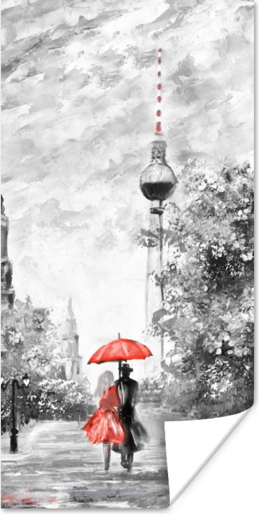 MuchoWow Poster Malerei - Architektur - Baum - Rot 20x40 cm - Plakat - Foto
