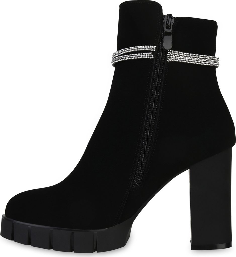 VAN HILL Damen Stiefeletten Mit Blockabsatz - Gefütterte Chelsea Boots Mit Profilsohle