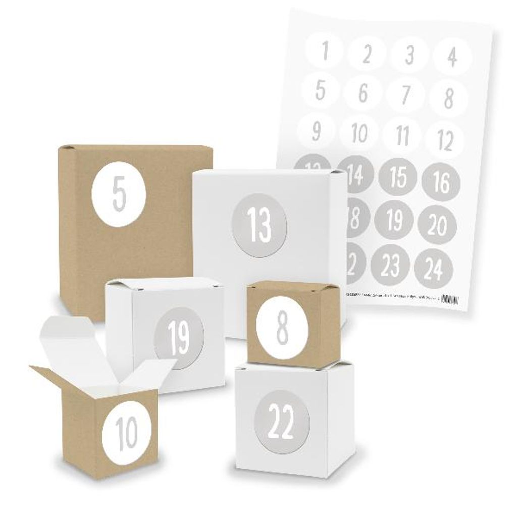 Adventskalender zum Füllen 24x Quader Würfel gemischt + Sticker (V03 Z35)
