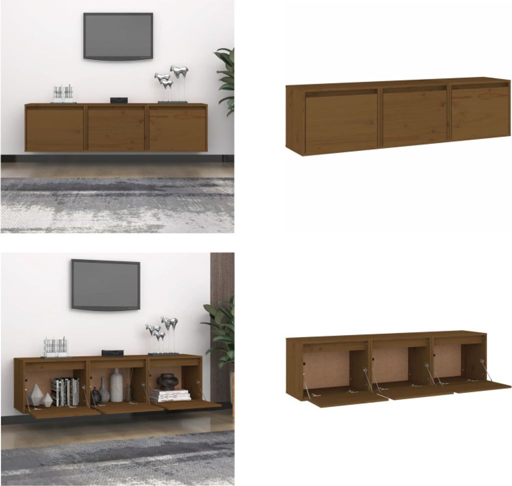 vidaXL TV Schränke 3 Stk. Honigbraun Massivholz Kiefer - TV-Schrank - TV-Schränke - TV-Schrank Holz - Hängeschrank
