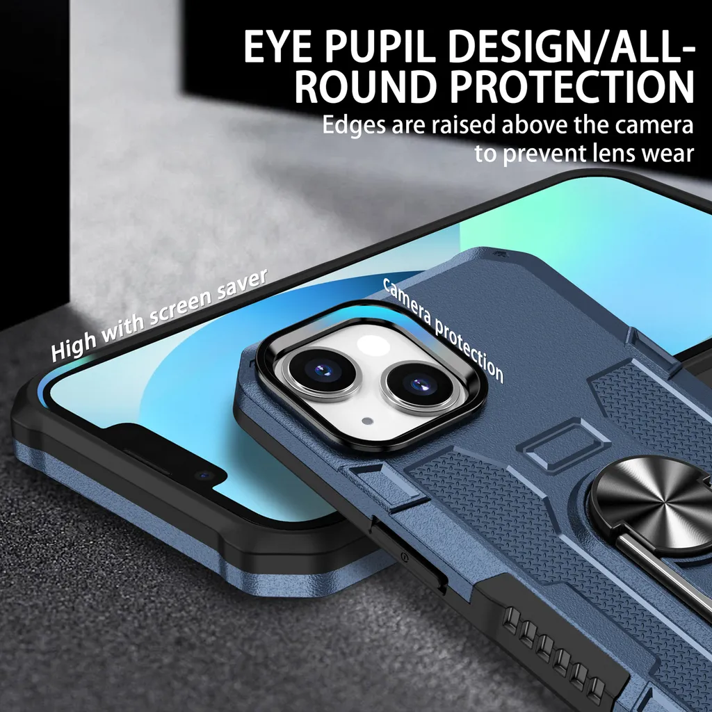 Cover iPhone 14 Plus Blu Doppio Strato - Supporto Anello e Auto - 2