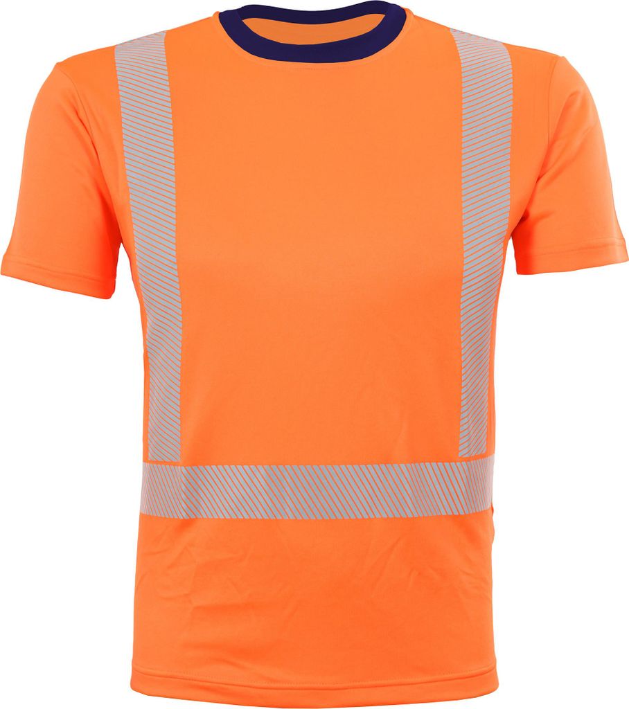 Qualitex T-Shirt - signalfarbenes T-Shirt aus Lyocell mit UV-Schutz & - in Farbe: warnorange/marine - Herren: L