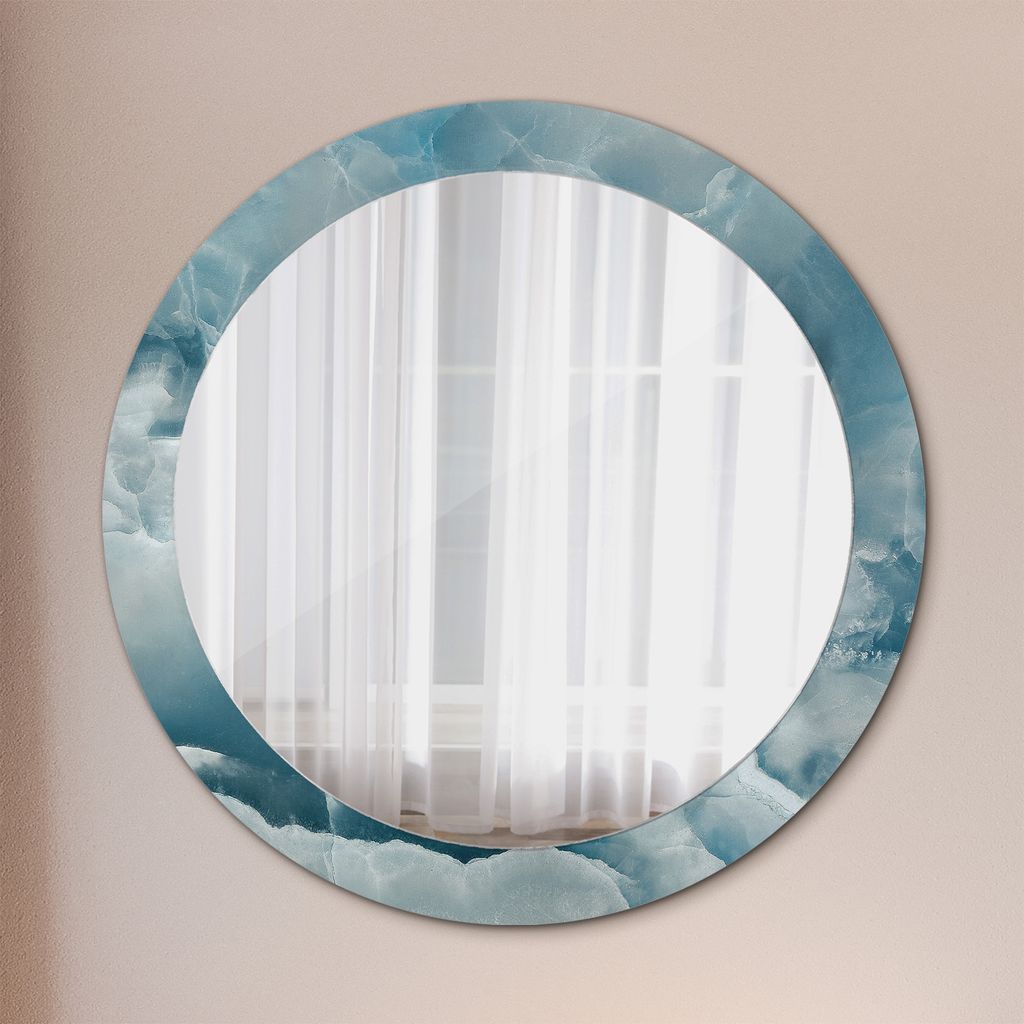 Runder Spiegel mit Modernem Aufdruck - Dekospiegel Wandmontage -Blau Onyx Marmor- Ø80cm