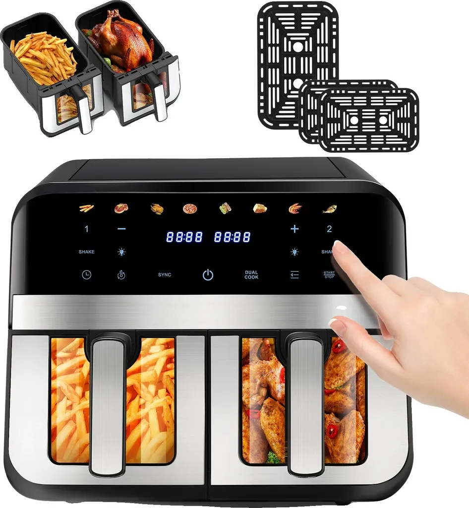 Friteuse sans huile à double zone avec écran tactile et finition inox
