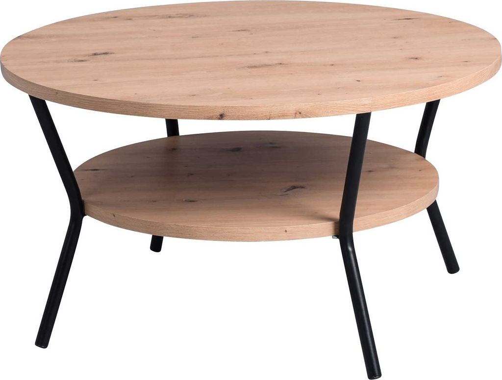 Couchtisch - Eiche Artisan Nachbildung - Schwarz - Metall - Ø 80 cm