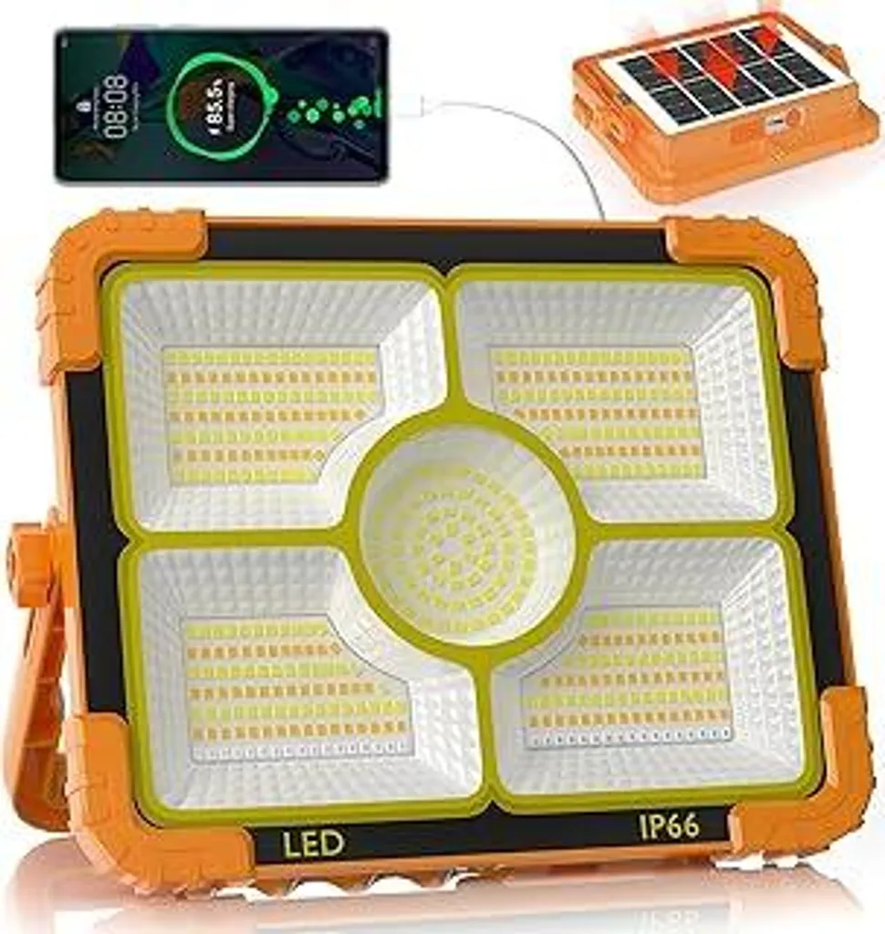 Faro LED 100W Solare Ricaricabile 12000mAh | Lampada Cantiere IP66