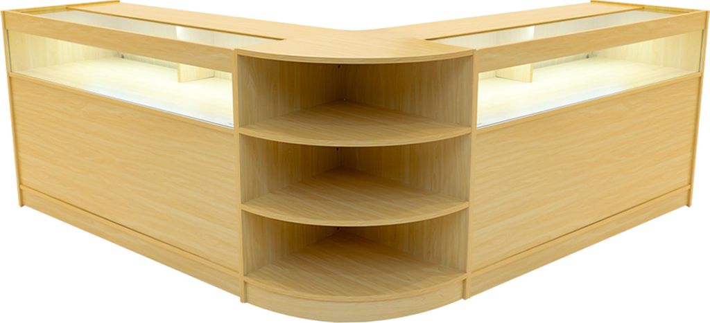 Ahorn Ladentresen-Set Theseus LED Licht B1500 LM60 mit abschließbaren Schiebetüren, Schlüsseln, 3 Verkaufseinheiten, Glasvitrine, Eckmöbel für...