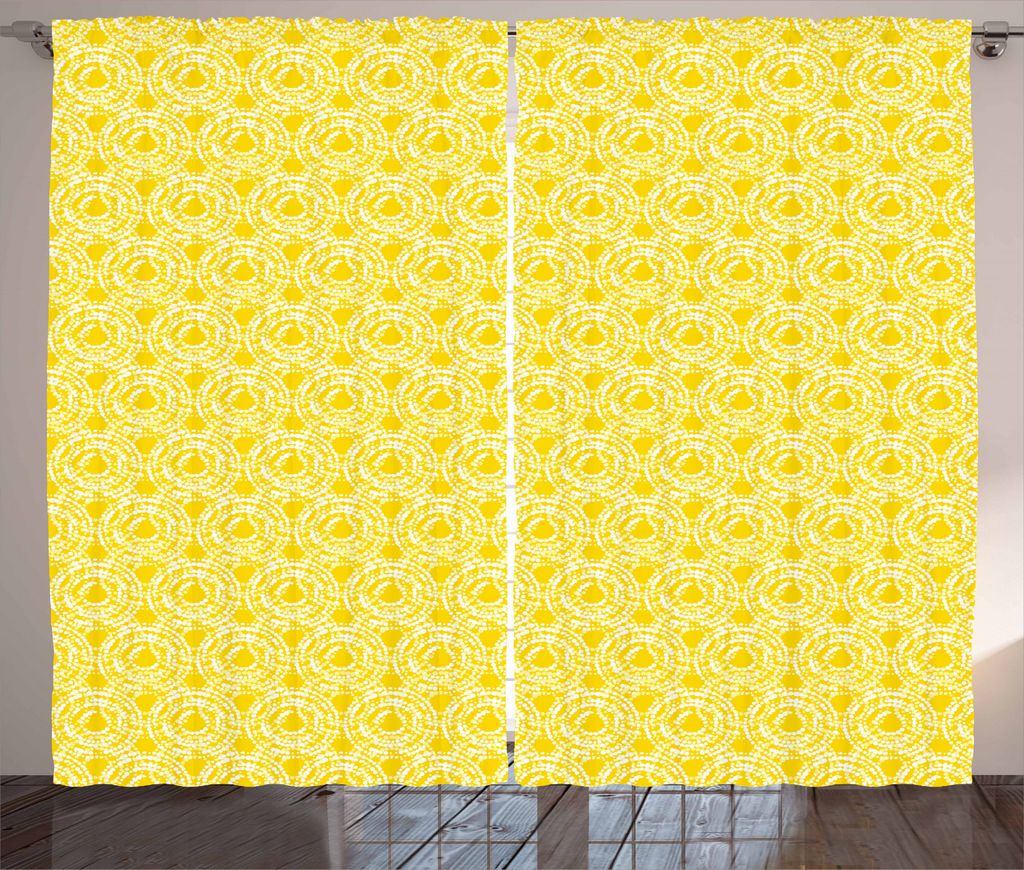 ABAKUHAUS Kreise Rustikaler Vorhang, Sommer-Theme Spot-Motiv, Wohnzimmer Universalband Gardinen mit Schlaufen und Haken, 280 x 245 cm, Gelb und Weiß